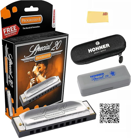 Hohner Special 20 Harmonica - Key of E Bundle with Case, Pouch, Online Manual, and Austin Bazaar Polishing Cloth-BubblyBeeBaby