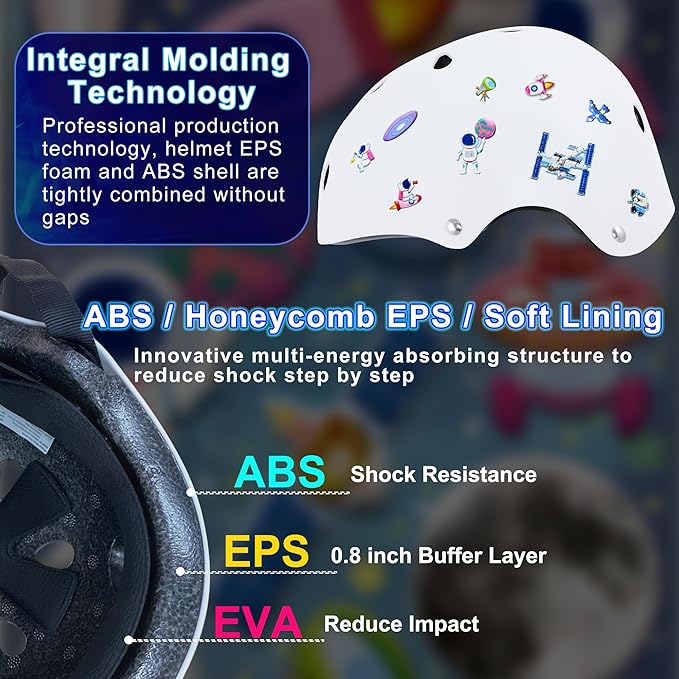 Kids Bike Helmet with DIY Stickers and Knee Pads Elbow Pads Wrist Guard Set for Ages 3-8-14 Toddler Boys Girls Helmet for Roller Skates Cycling Skateboarding Bicycle Scooter-BubblyBeeBaby