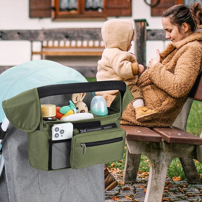 Accmor Universal Stroller Organizer with Insulated Cup Holder Detachable Phone Bag and Shoulder Strap,Stroller Bag Caddy Organizer Fits for Uppababy, Baby Jogger, Britax Strollers-BubblyBeeBaby