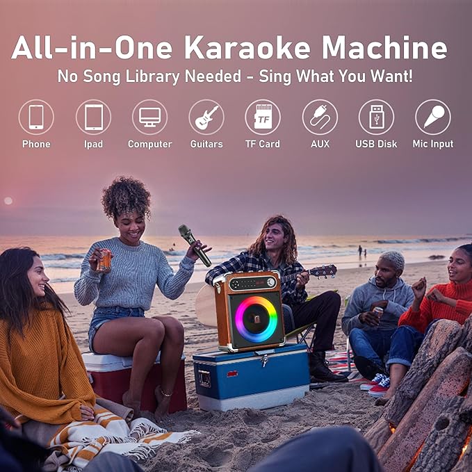 Karaoke Machine with 2 Wireless Microphones,【Upgraded 6.5"Woofer & 2"Tweeter】Portable Bluetooth 5.3 Karaoke Speaker, PA System with Bass/Treble/Echo Adjustment, Supports USB/AUX/TF/TWS for Home Party-BubblyBeeBaby