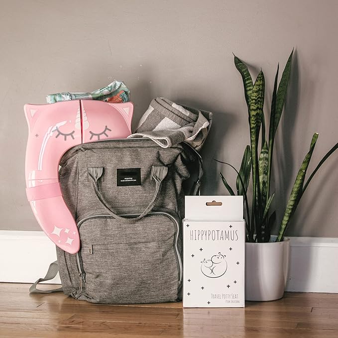 Hippypotamus Travel Potty Seat for Toddler - Folding Potty Training Seat - Portable Toilet Seat Cover for Baby & Kids (BEIGE Monkey)-BubblyBeeBaby