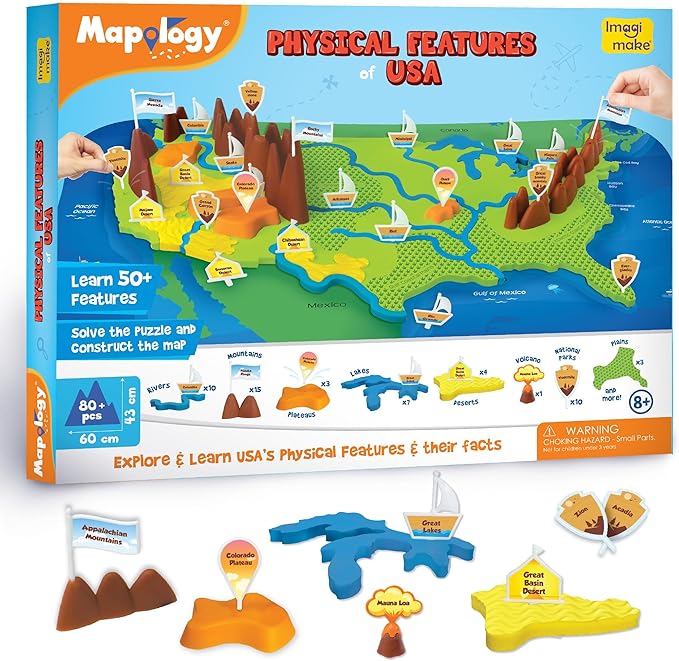 Imagimake Mapology Physical Features USA Puzzle | Mountains, National Parks, Rivers & Lakes 3D Puzzle Toys for Ages 8-13 | Educational Toys | Classroom Must-Haves | Back to School Gifts for Kids 6-12-BubblyBeeBaby