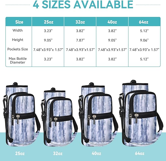 25/32/40/64oz Water Bottle Bag Holder Carrier-Insulated Crossbody Sling Case Sleeve with Strap & Pockets for Men Women Gym Cycling Travel Walking Hiking Camping-BubblyBeeBaby