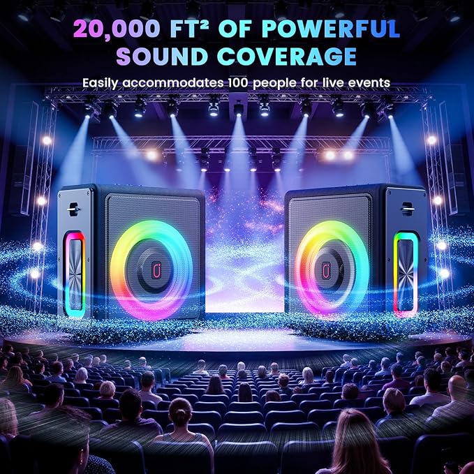 Karaoke Machine, Portable Bluetooth 5.3 Speaker with 2 Wireless Microphones for Adults, PA System with Pitch Correction & Echo Adjustment, Supports TWS/TF Card/USB/AUX/Live for Home Party-BubblyBeeBaby