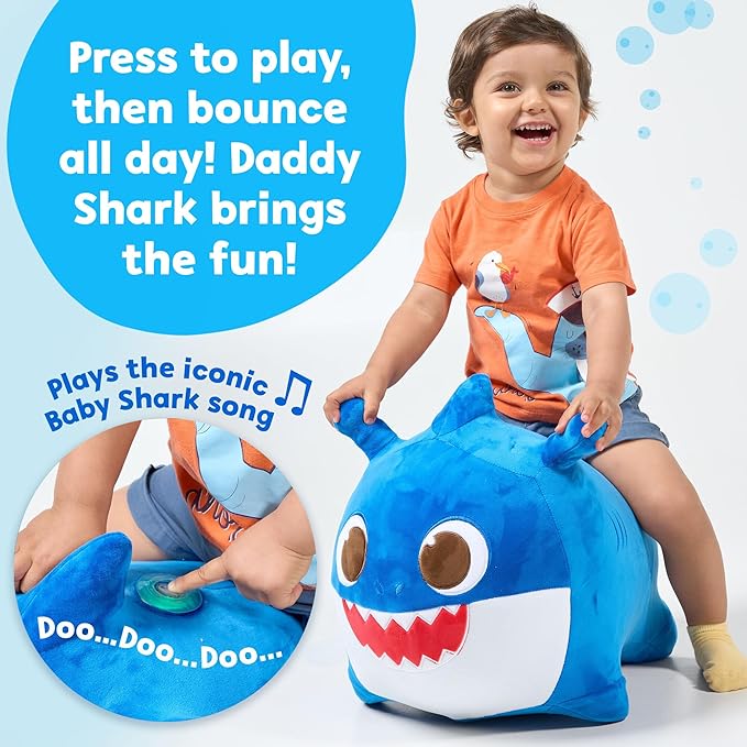 JITTERYGIT Baby Shark Bouncy Animal Plush - Daddy Shark Official Nickelodeon Music & Sing Toy - Christmas & Birthday Gifts for Kids & Toddlers (Boys & Girls) Ages 2-4 Years Old (Blue)-BubblyBeeBaby