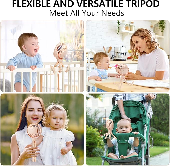 snawowo Mini Portable Baby Stroller Fan, Battery Operated Clip on Fan, Rechargeable 360° Rotate Flexible Tripod Handheld Cooling for Car Seat Crib Treadmill Travel（Pink）-BubblyBeeBaby