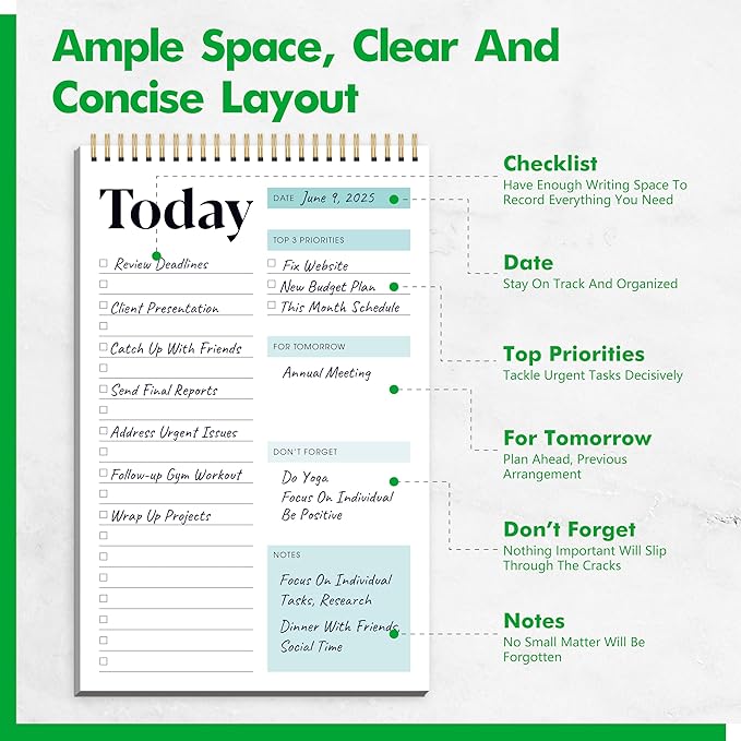 2 To Do List Notepads, Daily Planner Notebook with Tear-off Design, Undated Writing Organizer for Daily Tasks and Goal, Coiled Task Track Checklist Productivity Pad for Office, Classroom, Home, School-BubblyBeeBaby