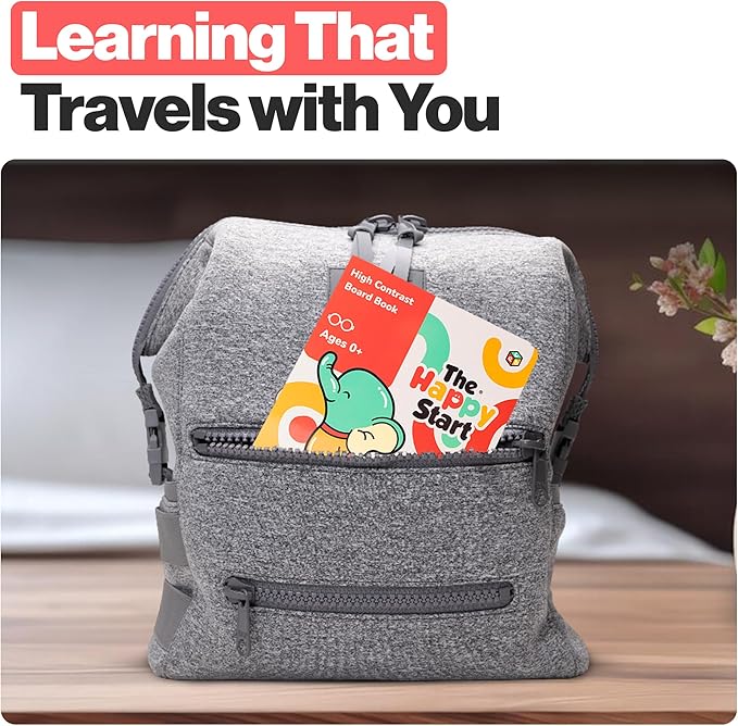 Happy Start Award-Winning High Contrast Board Book - Newborn Black & White Baby Cards, Easy to Clean, Hospital Approved, Stands on Its Own, Tummy Time Toy, Ages 0+ (English)-BubblyBeeBaby