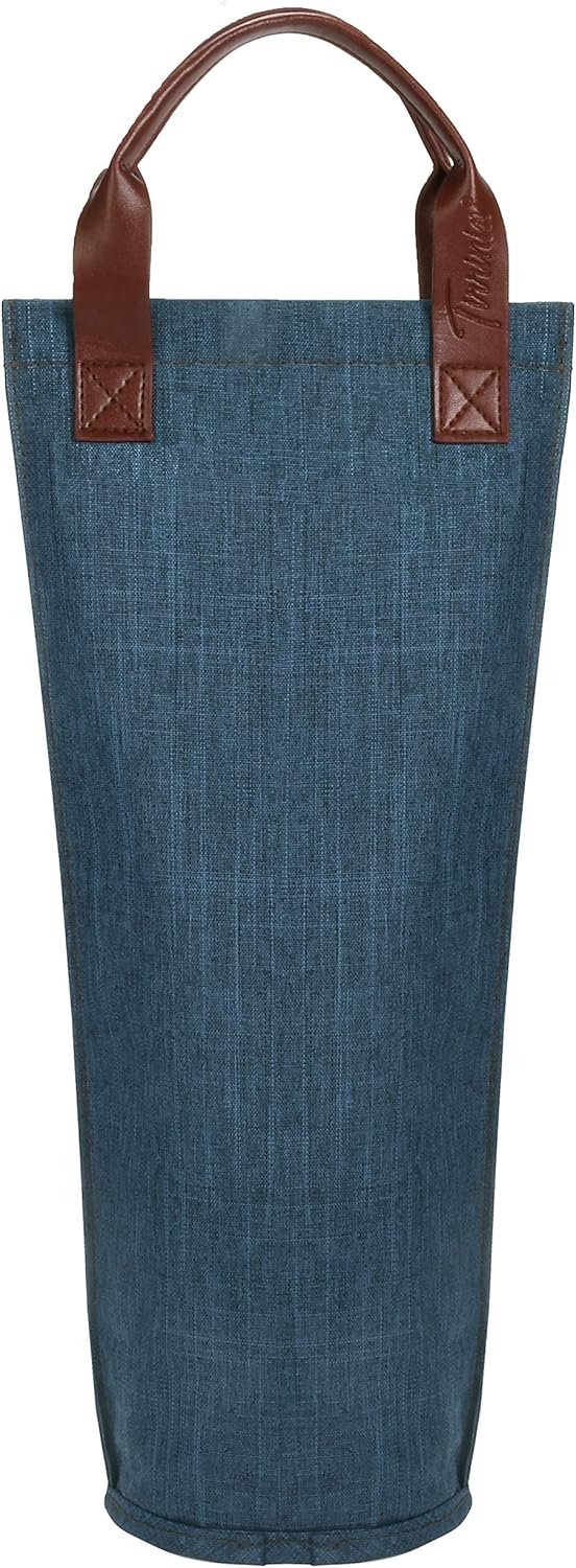 Tirrinia Single Wine Carrier Tote, Insulated Wine Cooler Bag for Travel, Picnic, & Wine Gifts – Thermal Padded Wine Bottle Holder Tote for Men & Women, Wine Gift for Wine Lovers,Blue