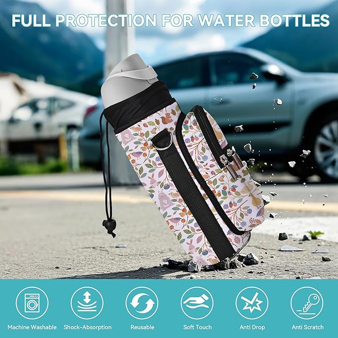 icolor Water Bottle Carrier Bag with Strap 25/32/40 oz Crossbody Bottle Holder with Phone Pocket Sling Sleeve Insulated Neoprene Water Bottle Pouch for Walking Travelling-BubblyBeeBaby