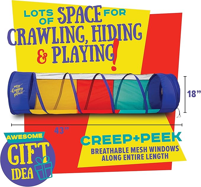 Kiddey Play Tunnel for Kids - Pop Up Tunnel Toys for Toddlers, Kids Multicolored Tunnel for Indoor/Outdoor Fun, Crawl & Play, Obstacle Course Great Gifts for Toddlers - Balls Not Included (2 Pk)-BubblyBeeBaby