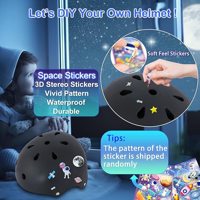 Kids Bike Helmet with DIY Stickers and Knee Pads Elbow Pads Wrist Guard Set for Ages 3-8-14 Toddler Boys Girls Helmet for Roller Skates Cycling Skateboarding Bicycle Scooter-BubblyBeeBaby