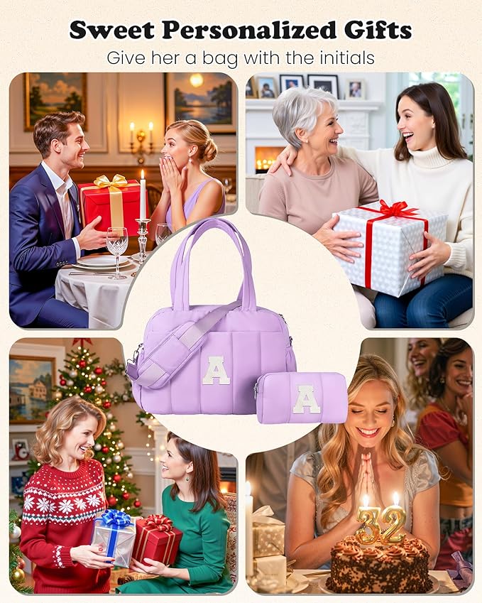 Initial Duffle Bag, Carry On Bags for Women，Gift Idea for Women Her-Overnight Bag with Wet Pocket，Lightweight Travel Bags Personalized Gym Tote with Makeup Pouch-BubblyBeeBaby