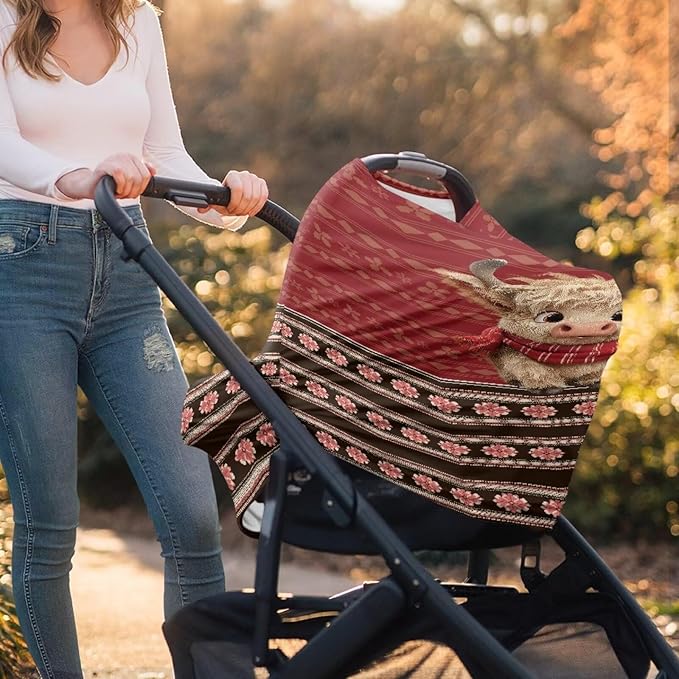 Binienty Christmas Highland Cow Car Seat Canopies for Baby Boys Girls, Mom Nursing Breastfeeding Covers Infant Stroller Cover, Holiday Gifts-BubblyBeeBaby