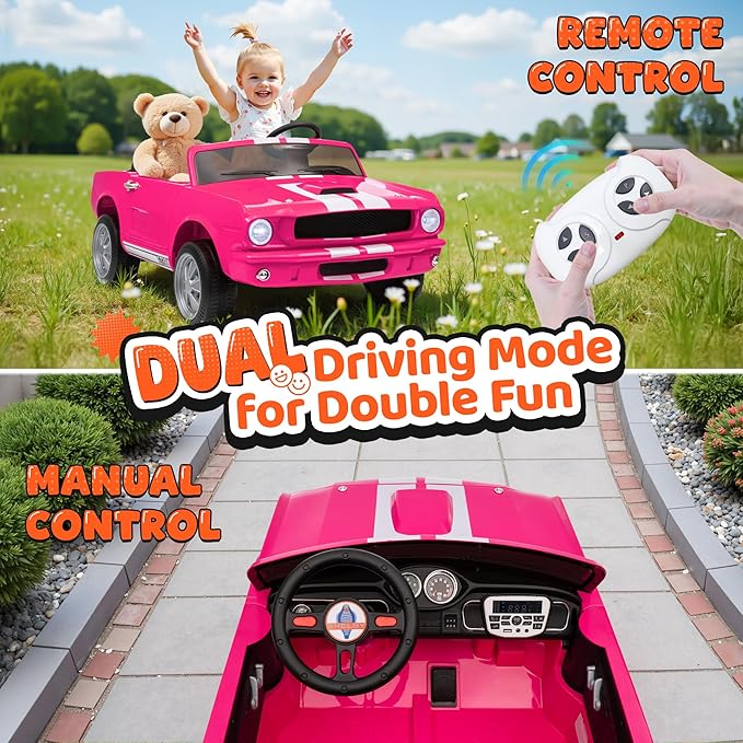 24V 2 Seater Ride on Toys, Licensed Shelby Cobra Kids Power Car Wheeler Ride On Toy w/ 2WD/4WD Switchable, Remote Control, 19" Spacious Seat, 4 Spring Suspension, Music, Bluetooth-BubblyBeeBaby