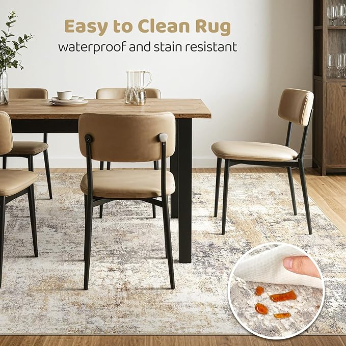 10x12 Area Rug Living Room: Washable Large Abstract Modern Soft Rugs Stain Resistant Indoor Floor Non Slip Accent Carpet for Bedroom Nursery Playroom Office Dining Room Dorm Home House- Gray Gold-BubblyBeeBaby