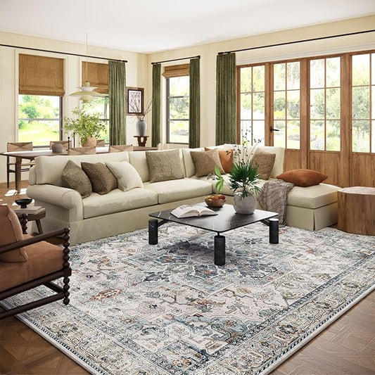 10x14 Area Rugs for Living Room: Washable Bedroom Rug Boho Vintage Rugs Stain Resistant Non Slip Low Pile Soft Lightweight Carpet for Kitchen Dining Room Farmhouse Nursery Kids Room Home Office-BubblyBeeBaby