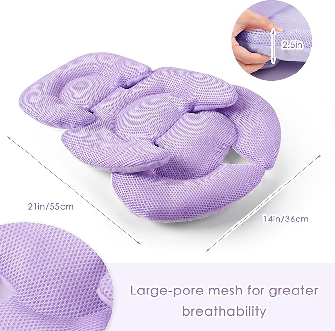 Infant Car Seat Insert for Newborn Girls Boys, Summer Mesh Baby Carseat Head Support with Strap Pads, Soft Reversible Baby Car Seat Insert Cushion Pad for Car Seat, Stroller, Bouncer, Swing, Purple-BubblyBeeBaby