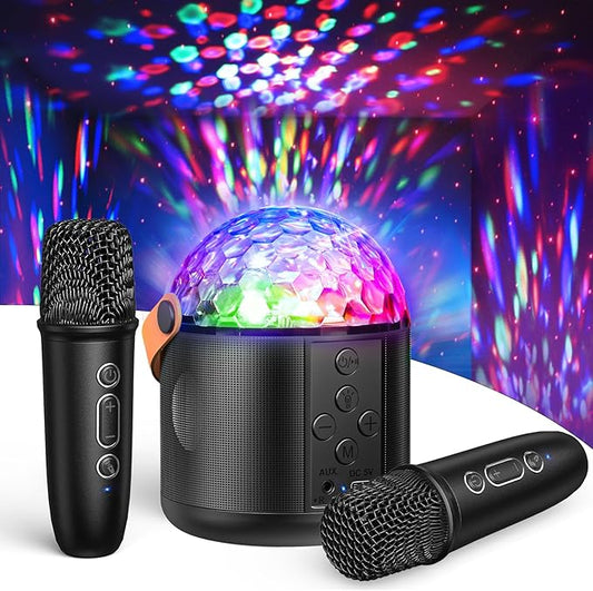 Karaoke Machine with Disco LED Lights for Adults Kids, Portable Bluetooth Speaker with 2 Wireless Microphone Toys Gifts for Girls Boys Birthday Family Home Party-BubblyBeeBaby