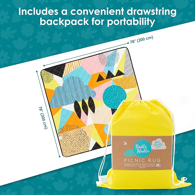 Jumbo Picnic Rug, Large Picnic Mat, 6'7" x 6'7", Outdoor Waterproof Picnic Blanket Beach Mat, Foldable & Waterproof, Picnic Blankets Ideal for Beach & Park, Outdoor Blanket, Happy Now-BubblyBeeBaby