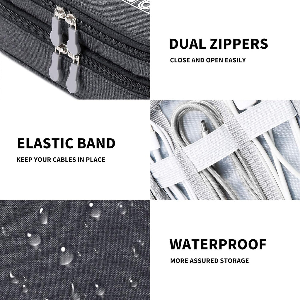 MIRLEWAIY Travel Cords Organizer Case Double-Layer Electronic Accessories Carrying Bag for Charger Cables Adapter USB Sticks Leads Memory Cards, Black