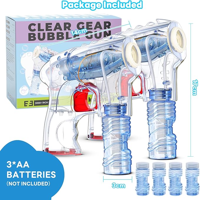 Kid Odyssey 2 Pack Bubble Gun with 4 Refill Solution and 3 Colorful LED Light, Bubble Machine for Kids, Bubble Maker for Party Favors, Birthday Gift, Indoor Outdoor Toys for Toddlers-BubblyBeeBaby