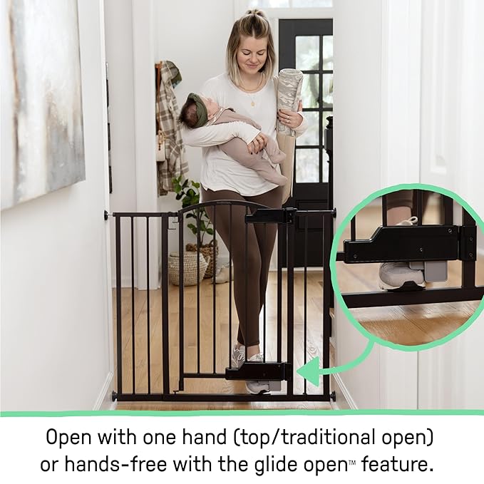 Ingenuity Easy Open Baby Gate & Dog Gate, Hands-Free Open Patent-Pending Foot Pedal, 27.5"-52" Wide, 28" Tall, Hardware or Pressure Mounted, Install in Doorway, Bottom of Stairs, or Wall - Espresso-BubblyBeeBaby