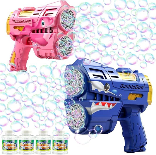 2 Pack Bubble Guns for Kids, LED Light Up Rechargeable Bubbles Machine Blower with 4 Bottles Refill Solution, Toddlers 4-8 Wedding Birthday Easter Party Gift-BubblyBeeBaby