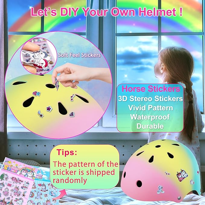 Kids Bike Helmet with DIY Stickers and Knee Pads Elbow Pads Wrist Guard Set for Ages 3-8-14 Toddler Boys Girls Helmet for Roller Skates Cycling Skateboarding Bicycle Scooter-BubblyBeeBaby