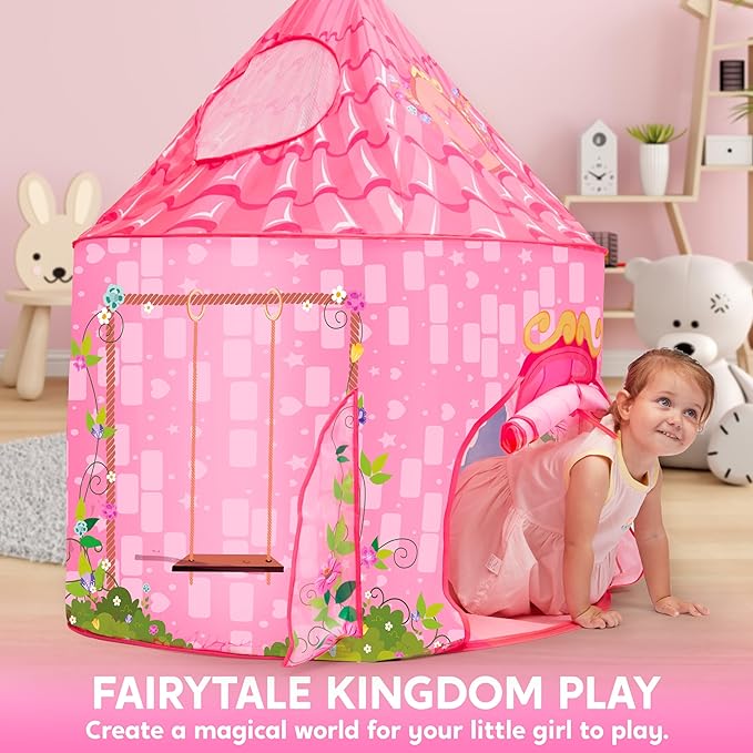 JOYIN Princess Tent Girls Large Playhouse Kids Castle Play Tent for Children, Pop Up Play House for Toddlers Indoor and Outdoor Games-BubblyBeeBaby