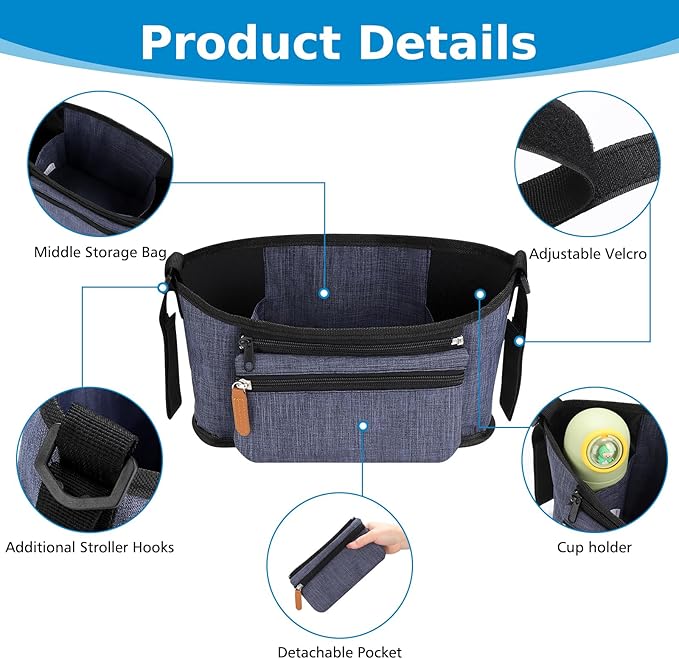 Accmor Universal Stroller Organizer with Detachable Phone Bag, Stroller Bag Caddy Organizer Stroller Accessories for Uppababy, Baby Jogger, Nuna, Doona, Britax Strollers-BubblyBeeBaby