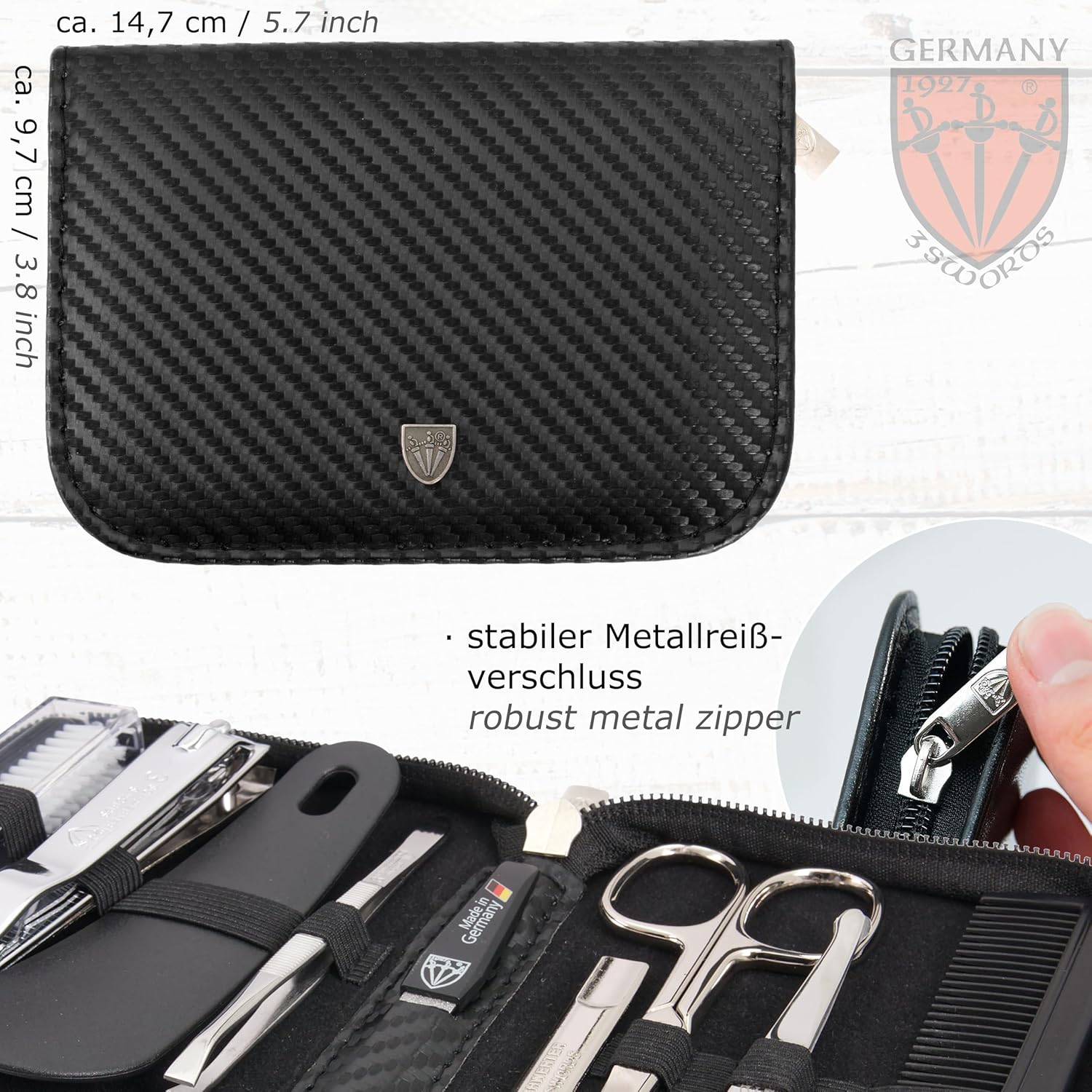 3 Swords Germany - brand quality 10 piece manicure pedicure grooming kit set fashion leather case in gift box, travel setMade by 3 Swords