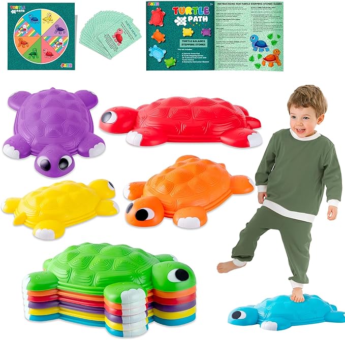 JOYIN Turtle Balance Stepping Stones, 6 Pcs Kids Turtle Jumping Stones Steps Stones Up to 265 Ibs, Toddler Obstacle Course Coordination Game Toys for Ages 3 Years and UP Indoor or Outdoor Play-BubblyBeeBaby