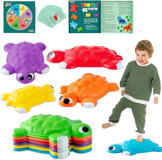 JOYIN Turtle Balance Stepping Stones, 6 Pcs Kids Turtle Jumping Stones Steps Stones Up to 265 Ibs, Toddler Obstacle Course Coordination Game Toys for Ages 3 Years and UP Indoor or Outdoor Play-BubblyBeeBaby
