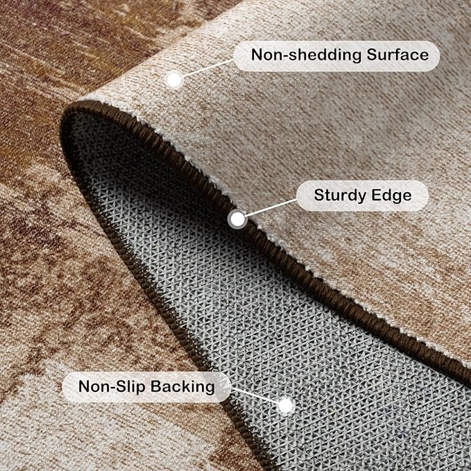 Kelarea Living Room Rug, 6x9 Rug Modern Abstract Washable Rugs Brown Faux Wool Vintage Carpets, Non Slip Rug for Bedroom, Dining Room, College Dorm, Kids Playroom, Home Office-BubblyBeeBaby