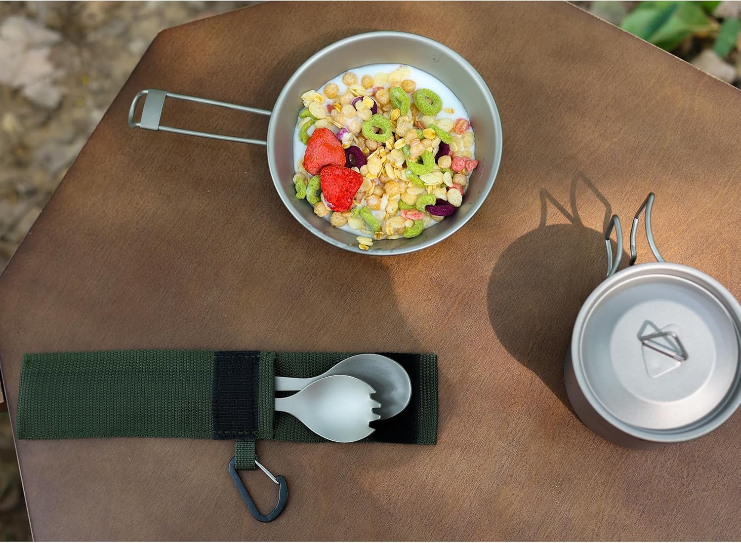 SANTTA Titanium Camping Utensil Set, Titanium(Ti) Spork, Spoon Fork & Bottle Opener Combo Camping Cutlery 2-PC Set