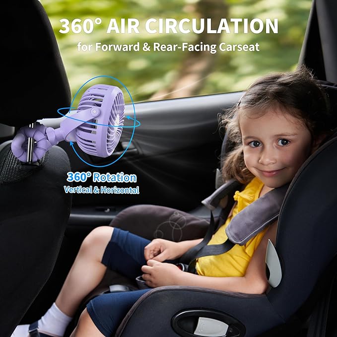 AMACOOL Battery Operated Stroller Fan Flexible Tripod Clip On Fan with 3 Speeds and Rotatable Handheld Personal Fans for Car Seat Crib Bike Treadmill (Purple)-BubblyBeeBaby