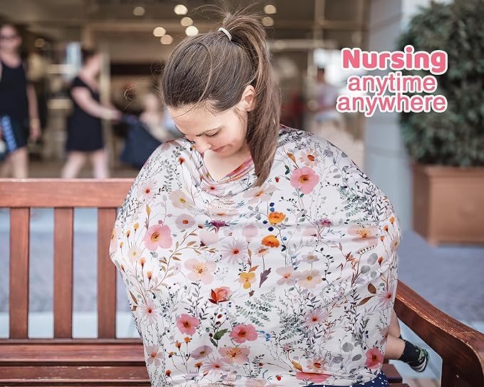 Rquite All-in-1 Car Seat Cover Baby, Carseat Covers for Girl Boy, Stretchy Soft Infant Car Seat Cover, Multi-use Baby Carrier Cover, Car Seat Canopy, Stroller Sun Shade, Nursing Breastfeeding Cover-BubblyBeeBaby