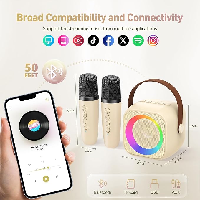 Karaoke Machine for Kids, Karaoke Gifts for Girls Ages 4, 5, 6, 7, 8, 9, 10, 12 +Year Old Birthday Party, 4-12 Years Old Christmas Toys Gift for Girls-BubblyBeeBaby