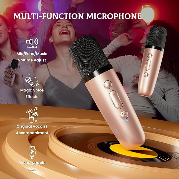 IROO Mini Karaoke Machine for Kids, 2025 TOP Toys Birthday Gifts Ideas for Girls Ages 4, 5, 6, 7, 8, 9, 10, 12+ Years Old, Portable MP3 Player with 2 Wireless Mics for Party-BubblyBeeBaby