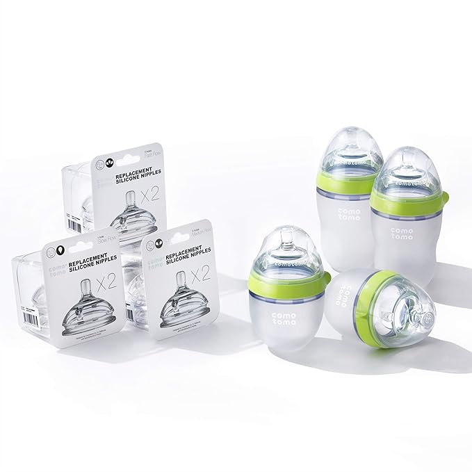 Comotomo Baby Bottle Bundle, Green, (7 Piece Set)-BubblyBeeBaby