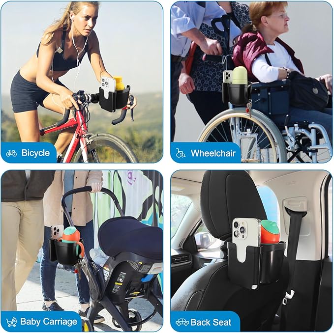 Accmor Stroller Cup Holder, Universal Cup Holder with Silicone Gooseneck Arm, Bike Cup Holder, 360° Rotatable Large Caliber Drinks Holder for Stroller, Bike, Wheelchair, Walker-BubblyBeeBaby