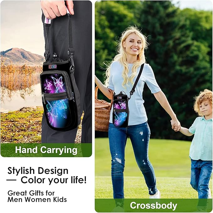 icolor Water Bottle Carrier Bag with Strap 25/32/40 oz Crossbody Bottle Holder with Phone Pocket Sling Sleeve Insulated Neoprene Water Bottle Pouch for Walking Travelling-BubblyBeeBaby
