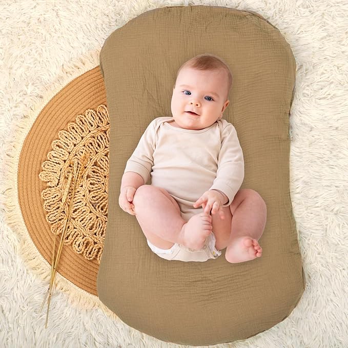 Hooyax Muslin Baby Lounger Cover 1 Pack, 100% Cotton Soft & Breathable Infant Lounger Covers Only for Newborn (Brown)-BubblyBeeBaby