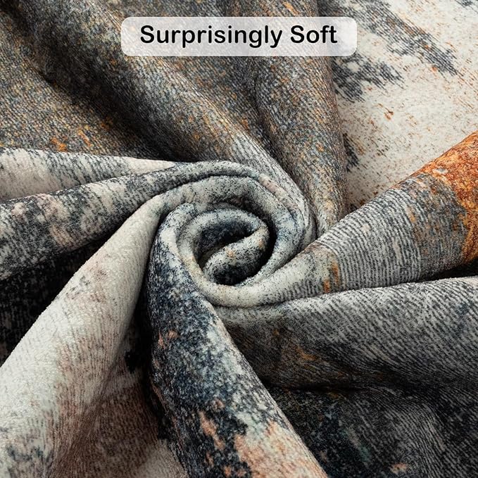 Kelarea Living Room Rug, 8x10 Rug Modern Abstract Washable Rugs Grey Faux Wool Vintage Carpets, Non Slip Rugs for Bedroom, Dining Room, College Dorm, Kids Playroom, Home Office-BubblyBeeBaby