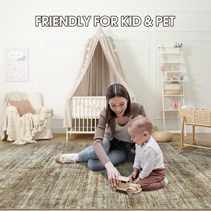 10x14 Area Rugs for Living Room: Soft Abstract Large Area Rug Non-Shedding Anti-Skid Stain Resistant Indoor Floor Modern Washable Rugs for Bedroom Dining Room Nursery Farmhouse Home Office-Brown-BubblyBeeBaby