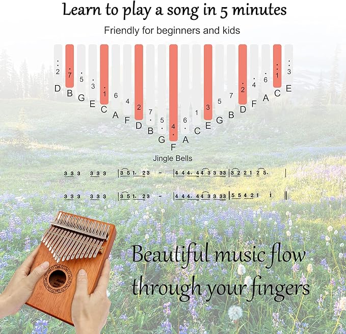 Kalimba Thumb Piano,YUNDIE Portable 17 Keys Mbira Finger Piano with Tune Hammer and Study Instruction,Musical Instruments Birthday Gift for Kid Adult Beginners Professional(Brown)-BubblyBeeBaby