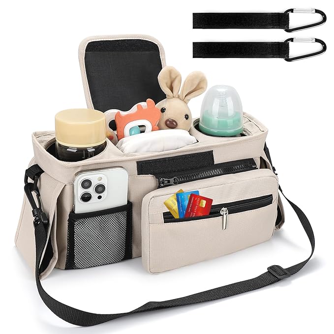 Accmor Universal Stroller Organizer with Insulated Cup Holder Detachable Phone Bag and Shoulder Strap,Stroller Bag Caddy Organizer Fits for Uppababy, Baby Jogger, Britax Strollers-BubblyBeeBaby