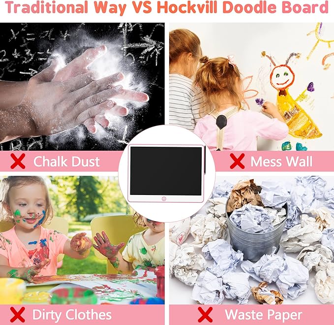 Hockvill LCD Writing Tablet for Kids 16 Inch, Toys for Girls Boys Drawing Pad for 3 4 5 6 7 Year Old Kids Toys, Easter Basket Stuffer for Kids, Toddler Doodle Board Travel Essentials - Pink-BubblyBeeBaby