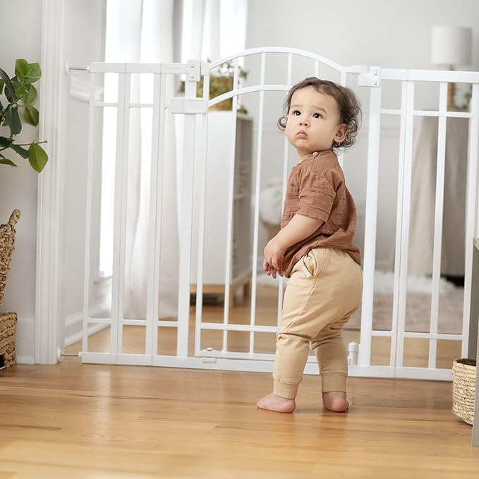 Ingenuity Decorative Extra Tall Baby Gate & Dog Gate, 28.5"-48" Wide, 36" Tall, Hardware or Pressure Mounted, Install on Top or Bottom of Stairs, Banister, or Doorway - White-BubblyBeeBaby